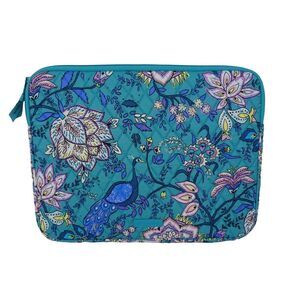 VERA BRADLEY Laptop Sleeve Case Factory Cotton PEACOCK GARDEN Teal Turquoise NWT